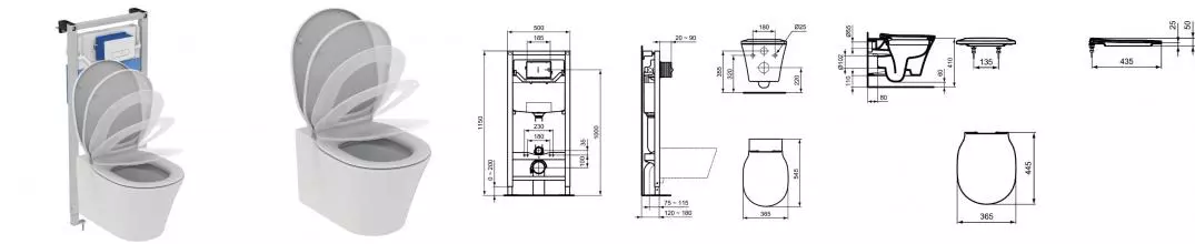 Комплект инсталляция с унитазом, крышкой и кнопкой смыва «Ideal Standard» Prosys Connect Air PR212101 безободковый белый