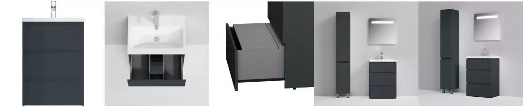 Тумба с раковиной «Am.Pm» Gem S 60 (Gem 60) графит матовый
