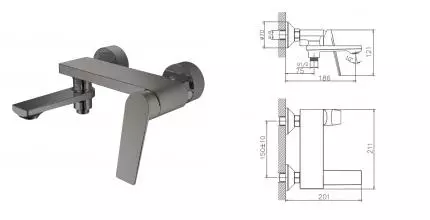 Смеситель для ванны «Haiba» HB60533-3 пепельный Смеситель для ванны «Haiba» HB60533-3 пепельный