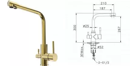 Смеситель для кухни с подключением к фильтру «Lemark» Expert LM5061G золото