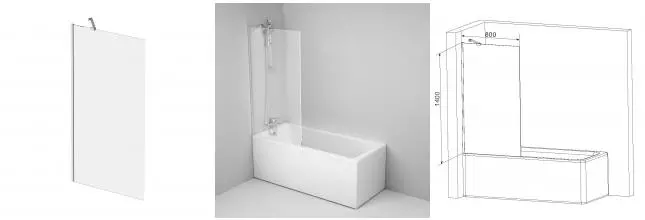 Шторка на ванну стеклянная «Am.Pm» Gem W90BS-080-140CT 80/140 прозрачная/хром универсальная