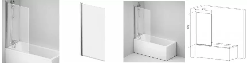 Шторка на ванну стеклянная «Am.Pm» Gem W90BS-D080-140CT 80/140 прозрачная/хром универсальная