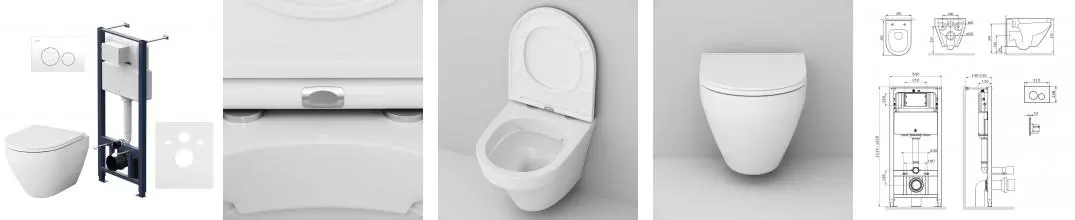 Комплект инсталляция с унитазом, крышкой и кнопкой смыва «Am.Pm» Spirit 2.0 FlashClean/кнопка Pro L белая IS49001.701700 безободковый белый