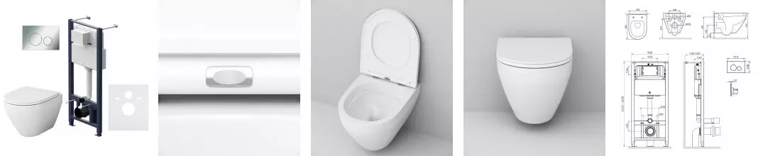 Комплект инсталляция с унитазом, крышкой и кнопкой смыва «Am.Pm» Spirit 2.0 FlashClean/кнопка Pro L хром IS49051.701700 безободковый белый