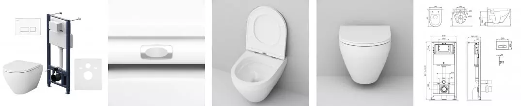 Комплект инсталляция с унитазом, крышкой и кнопкой смыва «Am.Pm» Spirit 2.0 FlashClean/кнопка Pro S белая IS47001.701700 безободковый белый