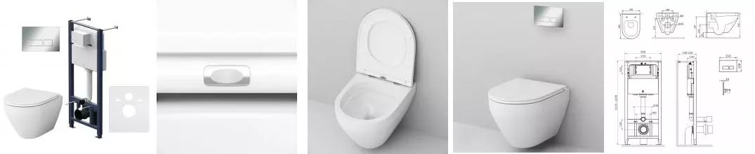 Комплект инсталляция с унитазом, крышкой и кнопкой смыва «Am.Pm» Spirit 2.0 FlashClean/кнопка Pro S хром IS47051.701700 безободковый белый