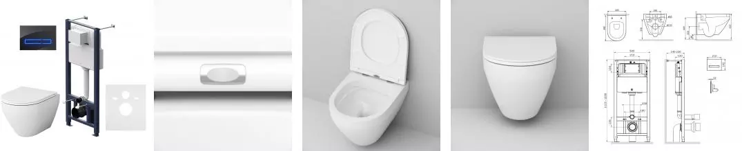 Комплект инсталляция с унитазом, крышкой и кнопкой смыва «Am.Pm» Spirit 2.0 FlashClean/кнопка Touch Pro стекло чёрная IS450A38.701700 безободковый белый