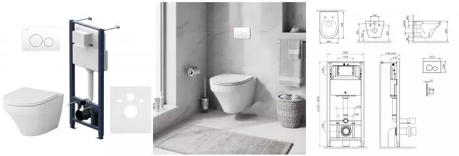 Комплект инсталляция с унитазом, крышкой и кнопкой смыва «Am.Pm» Inspire FlashClean/кнопка Pro L белая IS49001.501700 безободковый белый