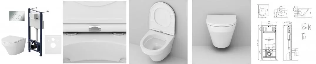 Комплект инсталляция с унитазом, крышкой и кнопкой смыва «Am.Pm» Inspire FlashClean/кнопка Pro L хром IS49051.501700 безободковый белый