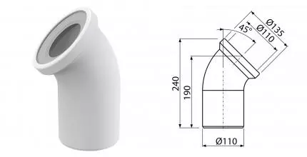 Колено для унитаза «AlcaPlast» A90-45 угол 45° 