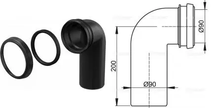 Колено стока, комплект DN90/90 · AlcaPlast, M908