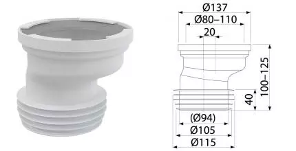 Патрубок для унитаза «AlcaPlast» А991-20 эксцентрический смещение 20 мм 