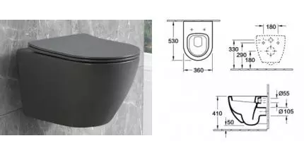 Подвесной унитаз безободковый «Esbano» Amapola ESUPAMAPGM серый матовый с сиденьем дюропласт с микролифтом серое