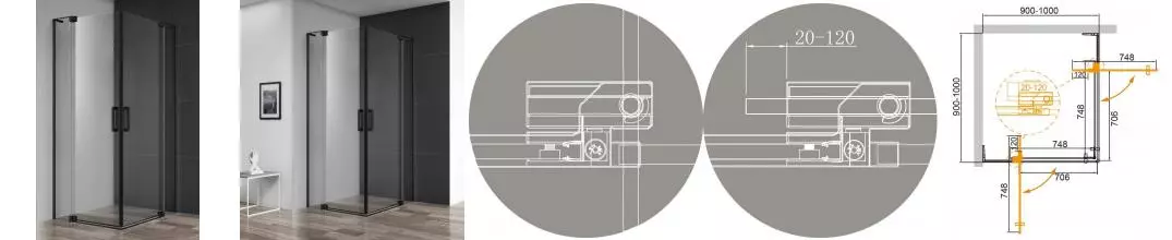 Душевой угол-ограждение «Cezares» SLIDER-A-2-90/100-C-NERO 100/100 прозрачный/чёрный квадратный без поддона Душевой угол-ограждение «Cezares» SLIDER-A-2-90/100-C-NERO 100/100 прозрачный/чёрный квадратный без поддона
