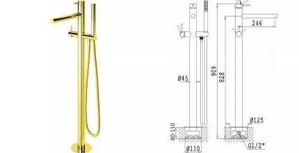 Напольный смеситель для ванны «Cezares» CZR-B-VDP-03 золото