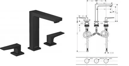 Смеситель для раковины «Hansgrohe» Metropol 32515670 с донным клапаном чёрный матовый Смеситель для раковины «Hansgrohe» Metropol 32515670 с донным клапаном чёрный матовый