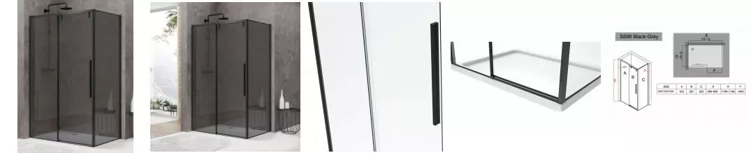 Душевой угол-ограждение «Black & White» S898 120/90 тонированный/чёрный универсальный без поддона Душевой угол-ограждение «Black & White» S898 120/90 тонированный/чёрный универсальный без поддона
