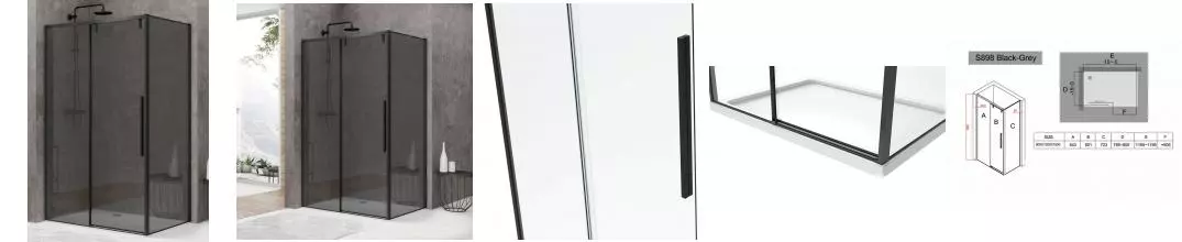 Душевой угол-ограждение «Black & White» S898 120/80 тонированный/чёрный универсальный без поддона Душевой угол-ограждение «Black & White» S898 120/80 тонированный/чёрный универсальный без поддона