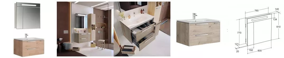 Мебель для ванной подвесная «Roca» Lago 80 светлый дуб