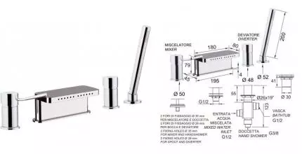 Смеситель на борт ванны «Remer» Minimal N06317MM хром