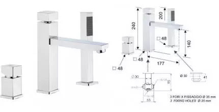 Смеситель на борт ванны «Remer» SQ 3 S073 хром