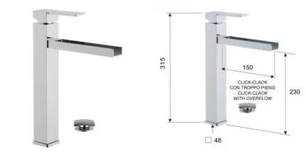 Смеситель для раковины «Remer» Qubica Cascata QC10L с донным клапаном хром