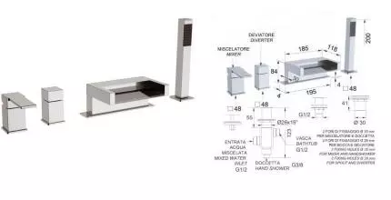 Смеситель на борт ванны «Remer» Qubica Cascata QC06 хром Смеситель на борт ванны «Remer» Qubica Cascata QC06 хром