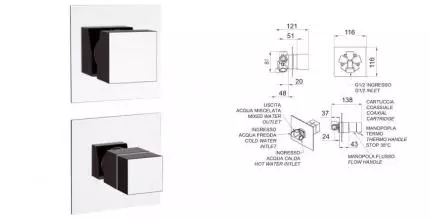 Смеситель для душа «Remer» Qubica Thermo QT95C с термостатом хром