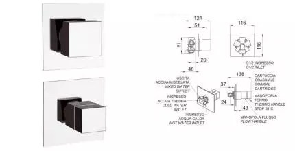 Смеситель для душа «Remer» Qubica Thermo QT94C с термостатом хром