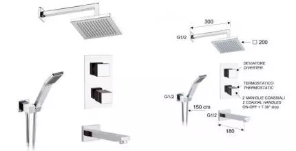 Душевая система «Remer» Qubica Thermo QT937S03 с термостатом хром