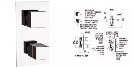 Смеситель для душа «Remer» Qubica Thermo QT937 с термостатом хром