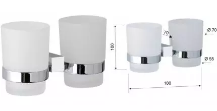 Двойной стакан для зубных щёток «Remer» SQ SQ16CR на стену хром