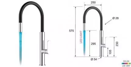 Смеситель для кухонной мойки «Remer» Elegant Kitchen NKR73N с выдвижным изливом хром/чёрный