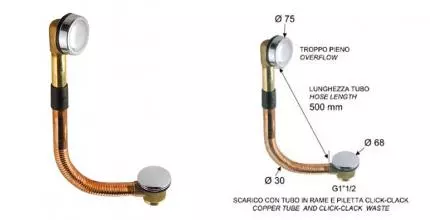 Сифон для ванны слив-перелив «Remer» 96CC перелив 50 см хром Клик-клак