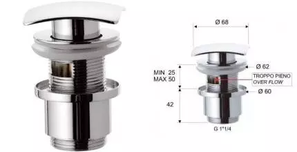 Донный клапан для раковины «Remer» 905SCC2114 с механизмом Клик-Клак хром
