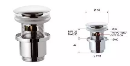 Донный клапан для раковины «Remer» 905CC2114 с механизмом Клик-Клак хром