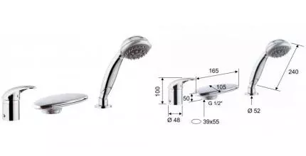 Смеситель на борт ванны «Remer» Ten T07UF хром