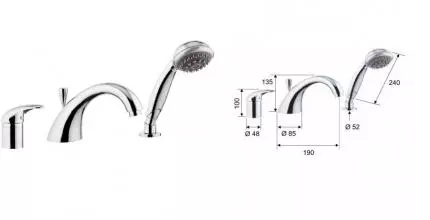 Смеситель на борт ванны «Remer» Ten T07 хром