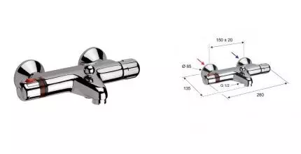 Смеситель для ванны «Remer» Thermo H05 с термостатом хром Смеситель для ванны «Remer» Thermo H05 с термостатом хром