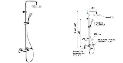 Душевая система «Remer» Elegance EQ32A8CPUFD25 с термостатом хром Душевая система «Remer» Elegance EQ32A8CPUFD25 с термостатом хром