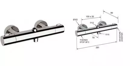 Смеситель для душа «Remer» Elegance EQ32 с термостатом хром Смеситель для душа «Remer» Elegance EQ32 с термостатом хром