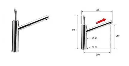 Смеситель для кухонной мойки «Remer» Jazz J47 с выдвижным изливом хром