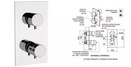 Смеситель для душа «Remer» Minimal Thermo NT92Q с термостатом хром