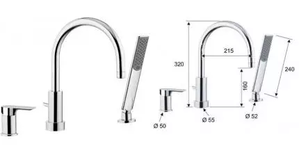 Смеситель на борт ванны «Remer» Infinity I07 хром