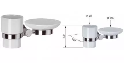 Мыльница со стаканом для зубных щёток «Remer» Minimal Inox MI17INOXCR на стену матовый хром Мыльница со стаканом для зубных щёток «Remer» Minimal Inox MI17INOXCR на стену матовый хром
