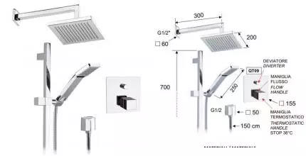 Душевая система «Remer» Qubica Thermo QT09S01 с термостатом хром