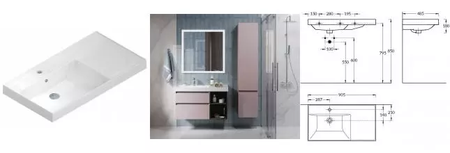 Раковина «Kerama Marazzi» Cubo 90/48 CU.wb.90lh фарфоровая белая левая