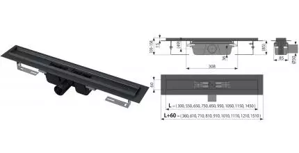 Душевой лоток «AlcaPlast» APZ1 850 боковой выпуск чёрный без решетки