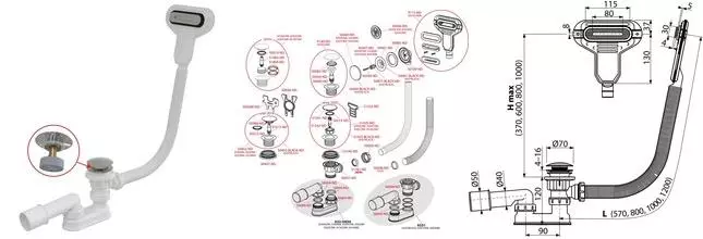Сифон для ванны слив-перелив «AlcaPlast» A516CKM перелив 57 см хром Клик-клак