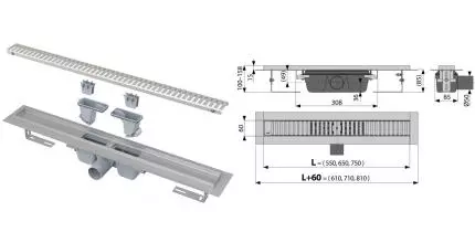 Душевой лоток «AlcaPlast» APZ1-550 Smart Line APZ1SMART-LINE-550 боковой выпуск нержавеющая сталь 